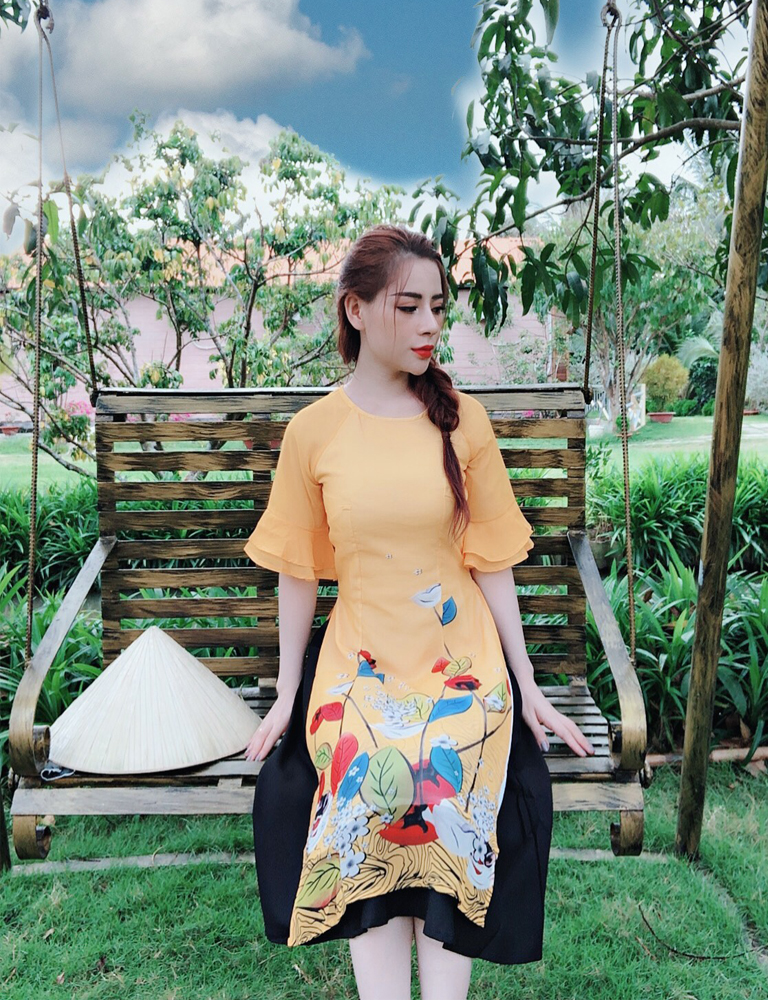 [4.4 Hoàn tiền 15%]Áo dài vol in tay cách điệu ( KHÔNG KÈM CHÂN VÁY)- MS2037AD