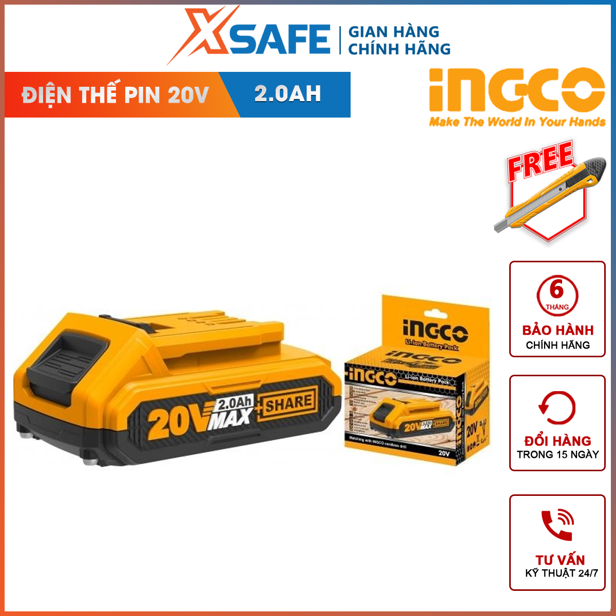 Battery Lithium-Ion ingco FBLI20011 | battery rechargeable lithium battery capacity 20V/2.0ah suitable for many kinds of machine ingco 20V refers to store energy use
