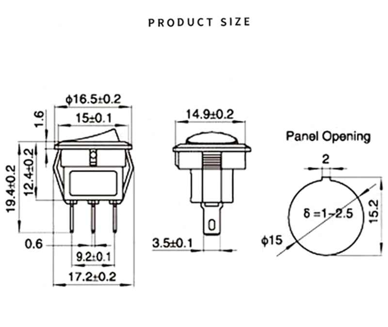 Công tắc TRÒN bập bênh 15MM 3A 250V