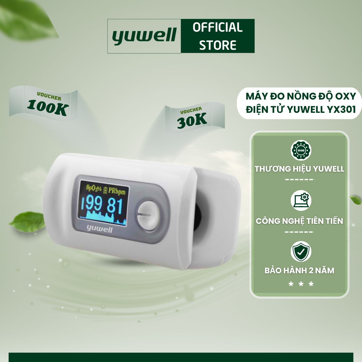 [[SpO2]] Máy đo nồng độ oxy trong máu Yuwell YX301 - Đo nhanh, chính xác - Bảo hành 2 năm