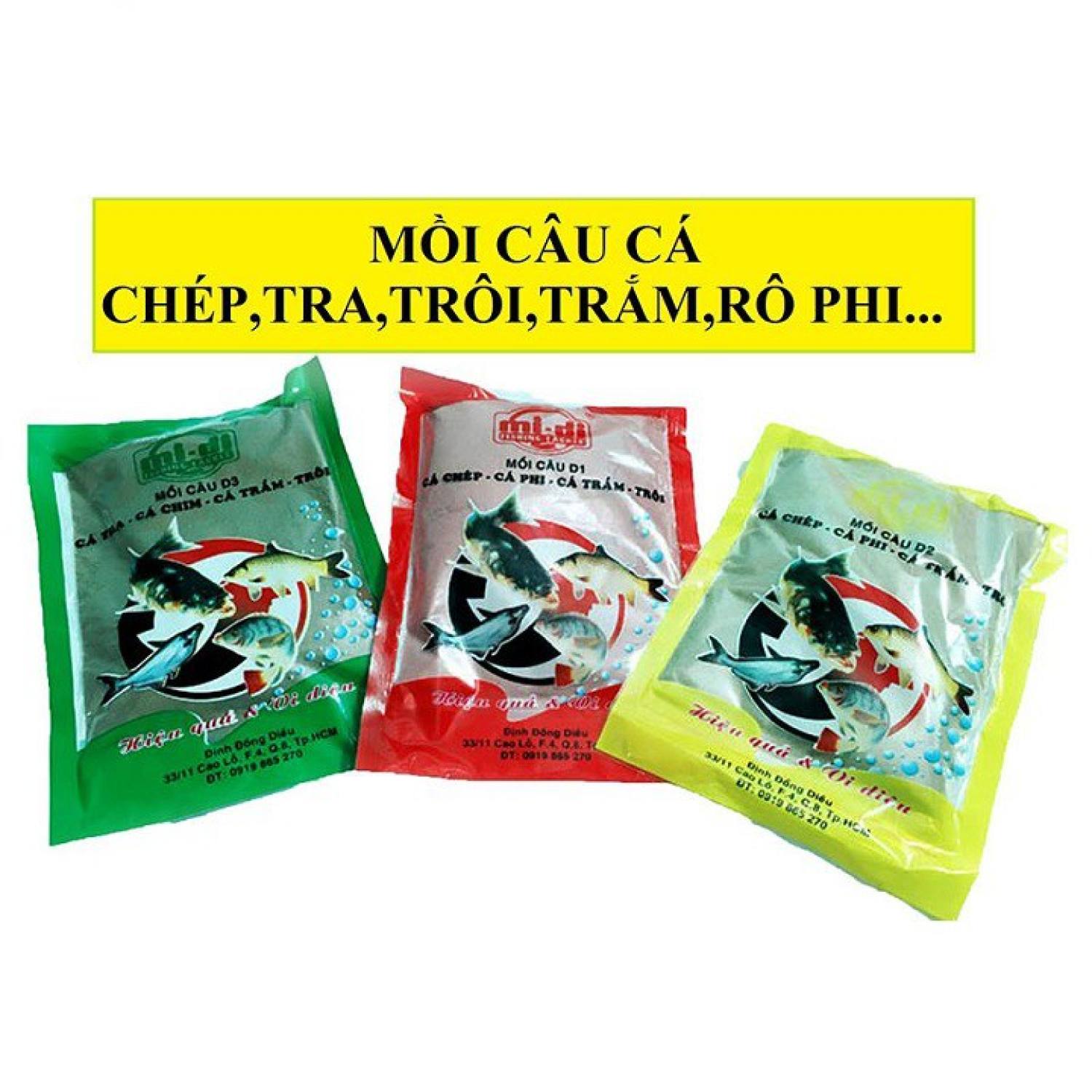 Bộ 3 gói cám câu cá D1 D2 D3 câu rô phi,chép,trắm,trôi