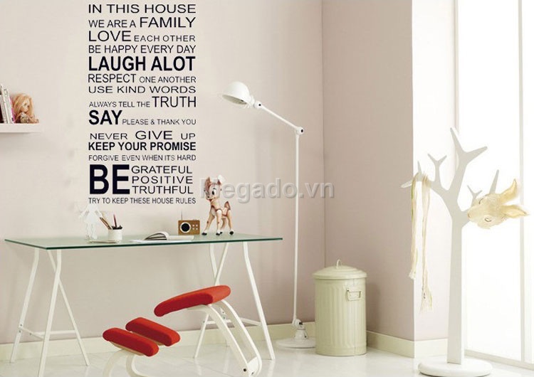 Decal tranh dán tường mấu tiếng anh đen trắng