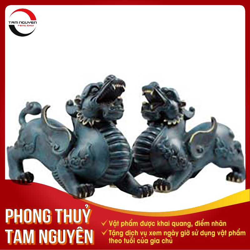 Cặp Tỳ hưu chiêu tài lam ngọc - Tịch tà, chiêu tài - Phong Thủy Tam Nguyên
