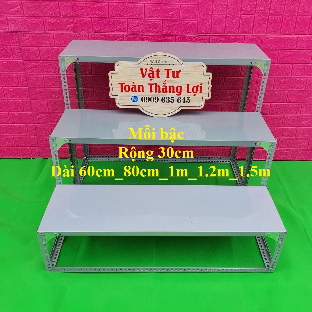 Kệ sắt v lỗ đa năng bậc thang 3 bậc bậc rộng 30cm x dài 60cm_80cm_1m_1.2m_1.5m cao nhiều kích thước