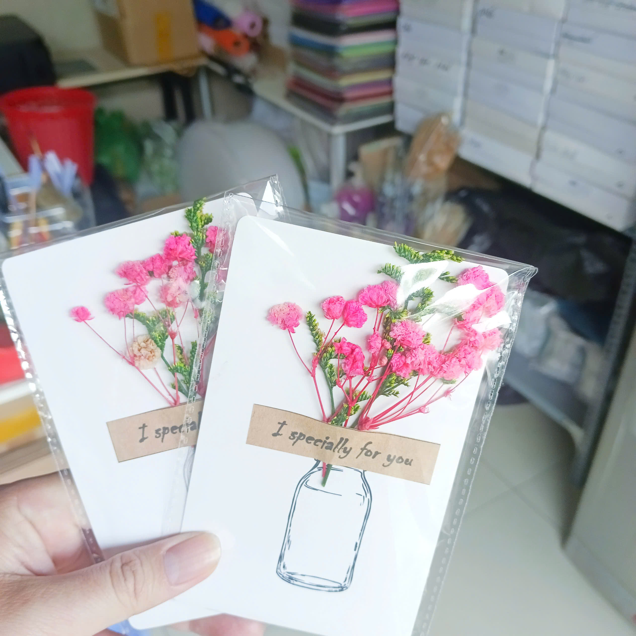 combo 5 thiệp hoa khô - hoa khô 100%, hàng thủ công, quà tặng, ngày lễ, lưu niệm