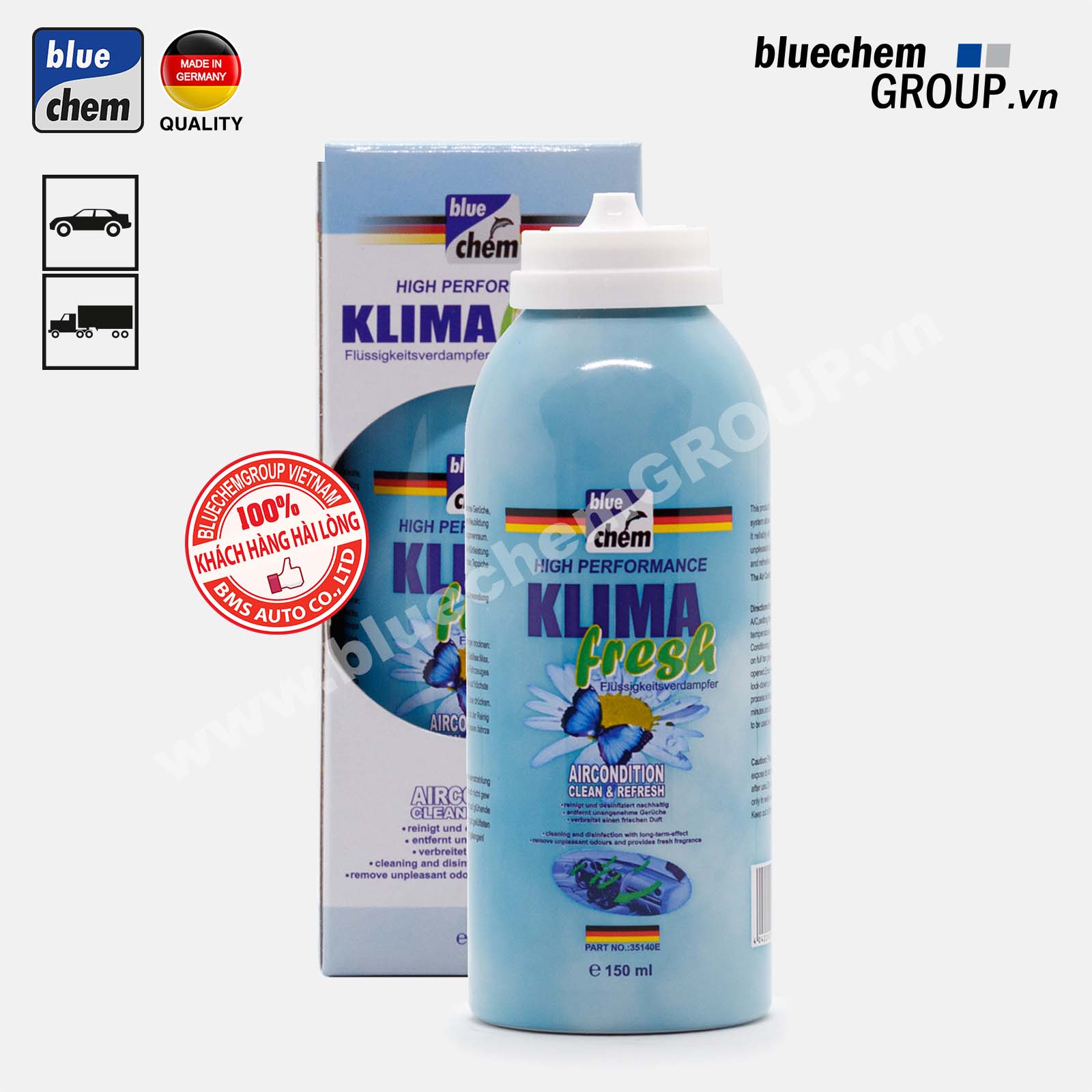 Khí dung bluechem Khử mùi hệ thống điều hòa, khoang nội thất Ô tô (Klima Fresh)