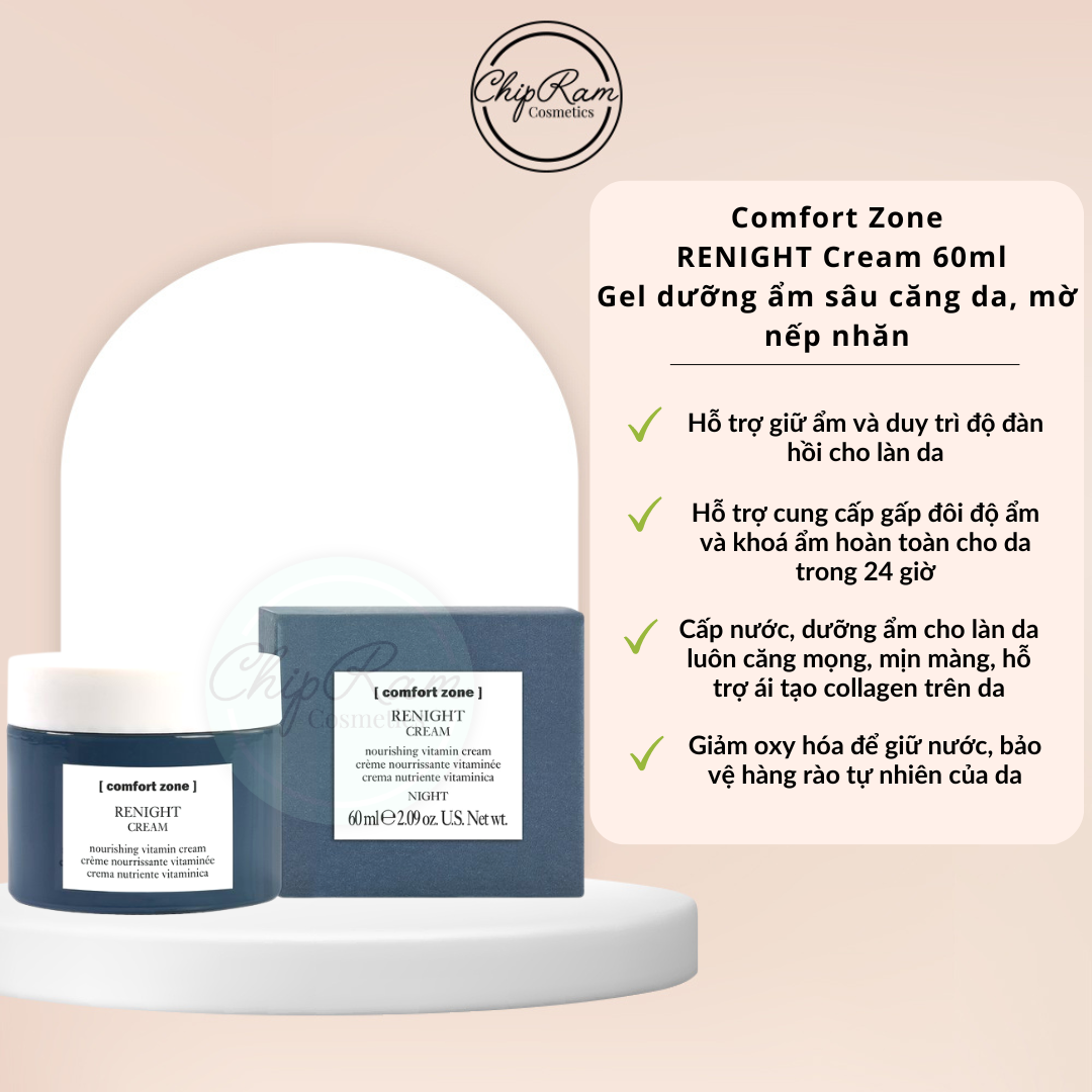 Kem dưỡng ẩm bổ sung vitamin tái tạo và phục hồi da ban đêm comfort zone renight cream 60ml