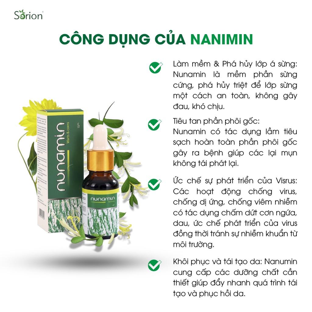 Nunamin Serum 15ML - Cho da Mụn cóc, Mụn cơm, Mắt cá chân, Chai