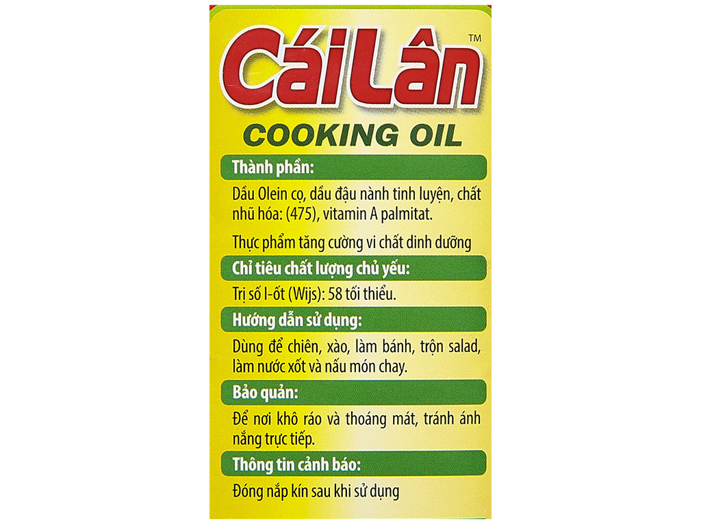 [Free ship] Dầu thực vật tinh luyện Cái Lân chai 1L