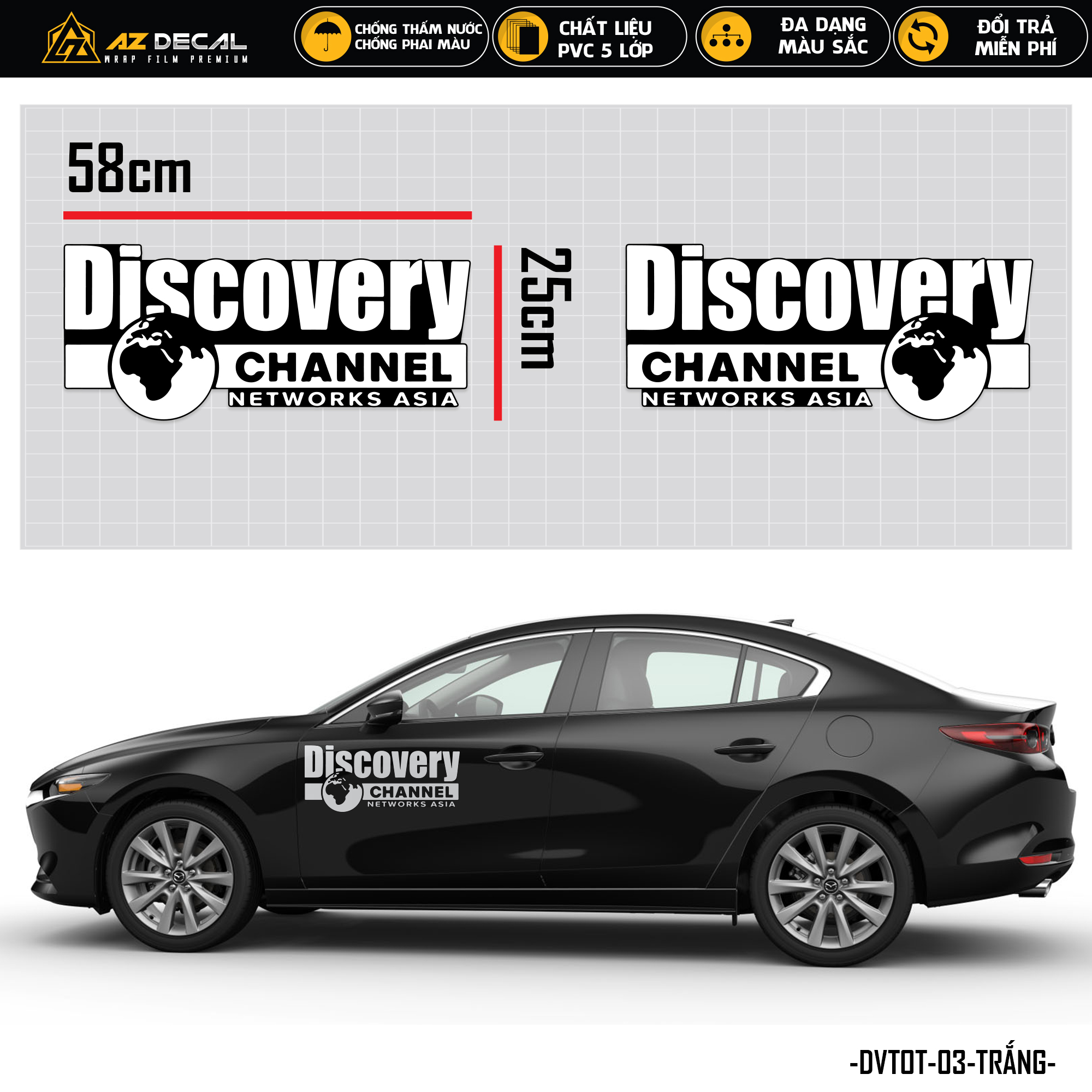 Tem dán xe ô tô discovery channel | dvtot-03 | tem dán sườn xe hơi, kính lái, cản sau capo - azdecal