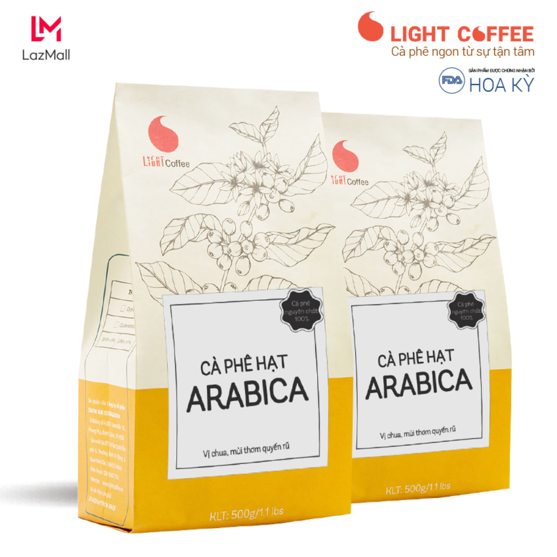 Cafe hạt Arabica nguyên chất 100% - Light Cafe - 1kg (2 gói)