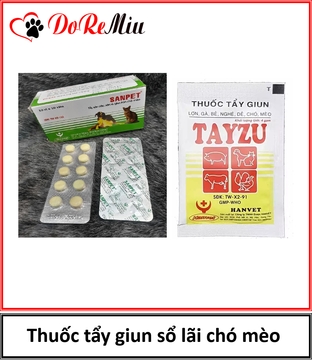 Thuoc tẩy giun sổ lãi chó mèo (dạng bột gói 4gr cho 10kg chó mèo)