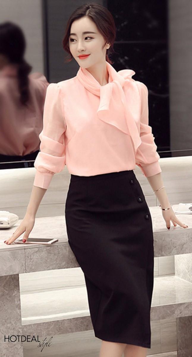 Chân váy bút chỉ phối nút