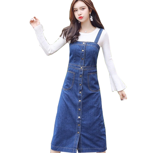 ĐẦM YẾM JEAN 2 DÂY CÓ HÀNG NÚT D778 (KHÔNG KÈM ÁO )