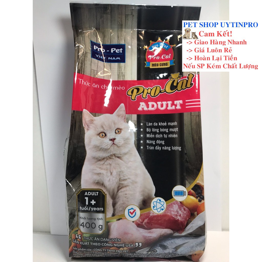 [Hoàn tiền 10%]  THỨC ĂN HẠT CHO MÈO Pro-Cat Aldult Túi 400g Xuất xứ Pro-Pet Việt Nam - Pet shop Uytinpro