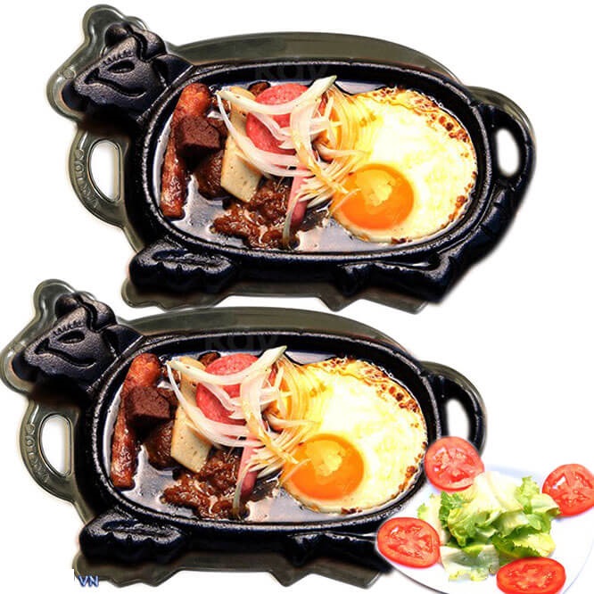 Bộ 2 chảo gang làm bò né chống dính kèm đế bò cách nhiệt dragon hàng vnclc