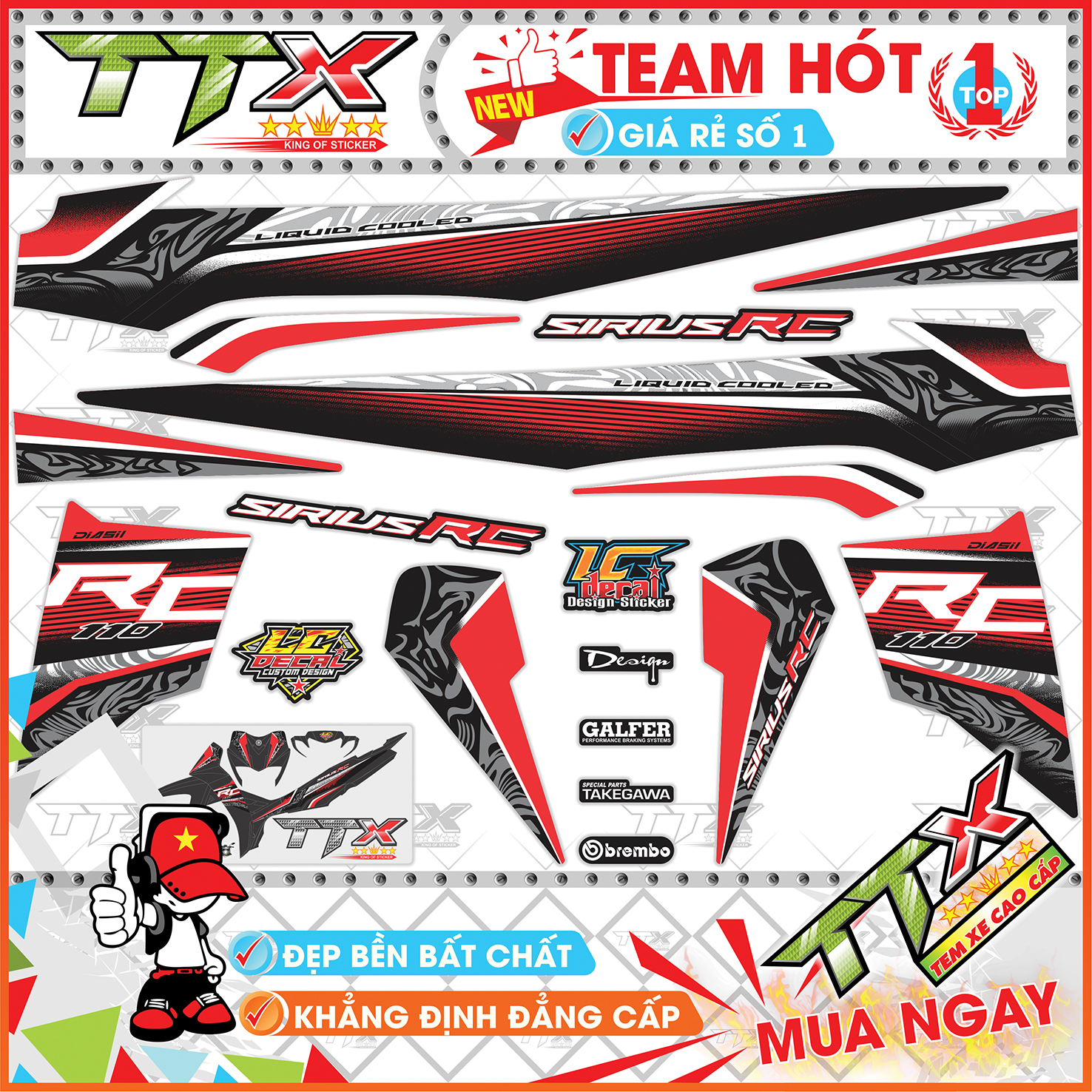 Tem Sirius Đỏ Đen RC Siêu Đẹp