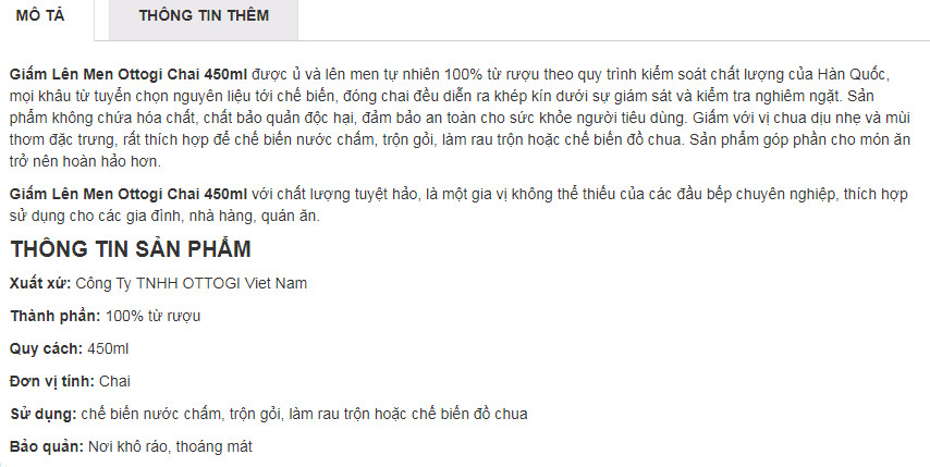 Dấm lên men OTTOGI 450ml