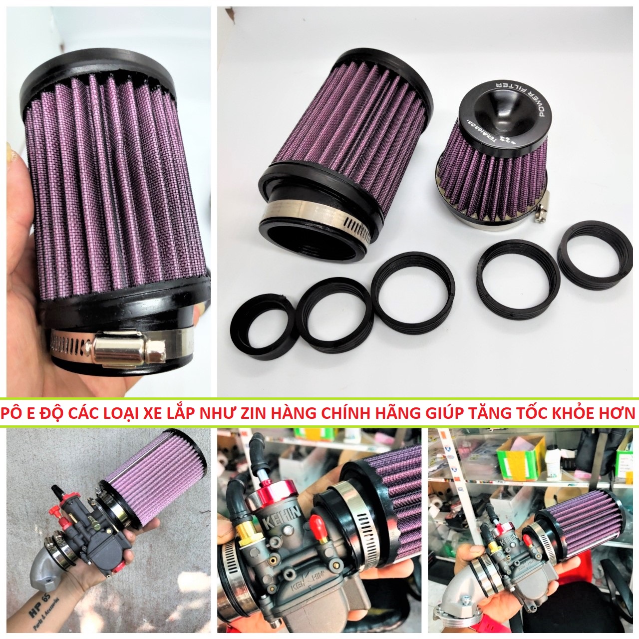 PÔ E TĂNG TỐC XE MÁY LƯỚI THÉP HÀNG THÁI LOẠI TỐT , PÔ E TRỤ TĂNG TỐC CỰC BỐC CHO CÁC LOẠI XE MÁY , LỌC GIÓ TRỤ LOẠI TỐT LẮP NHƯ ZIN CHO CÁC XE , PHỤ TÙNG XE MÁY , PHỤ KIỆN TRANG TRÍ XE MÁY