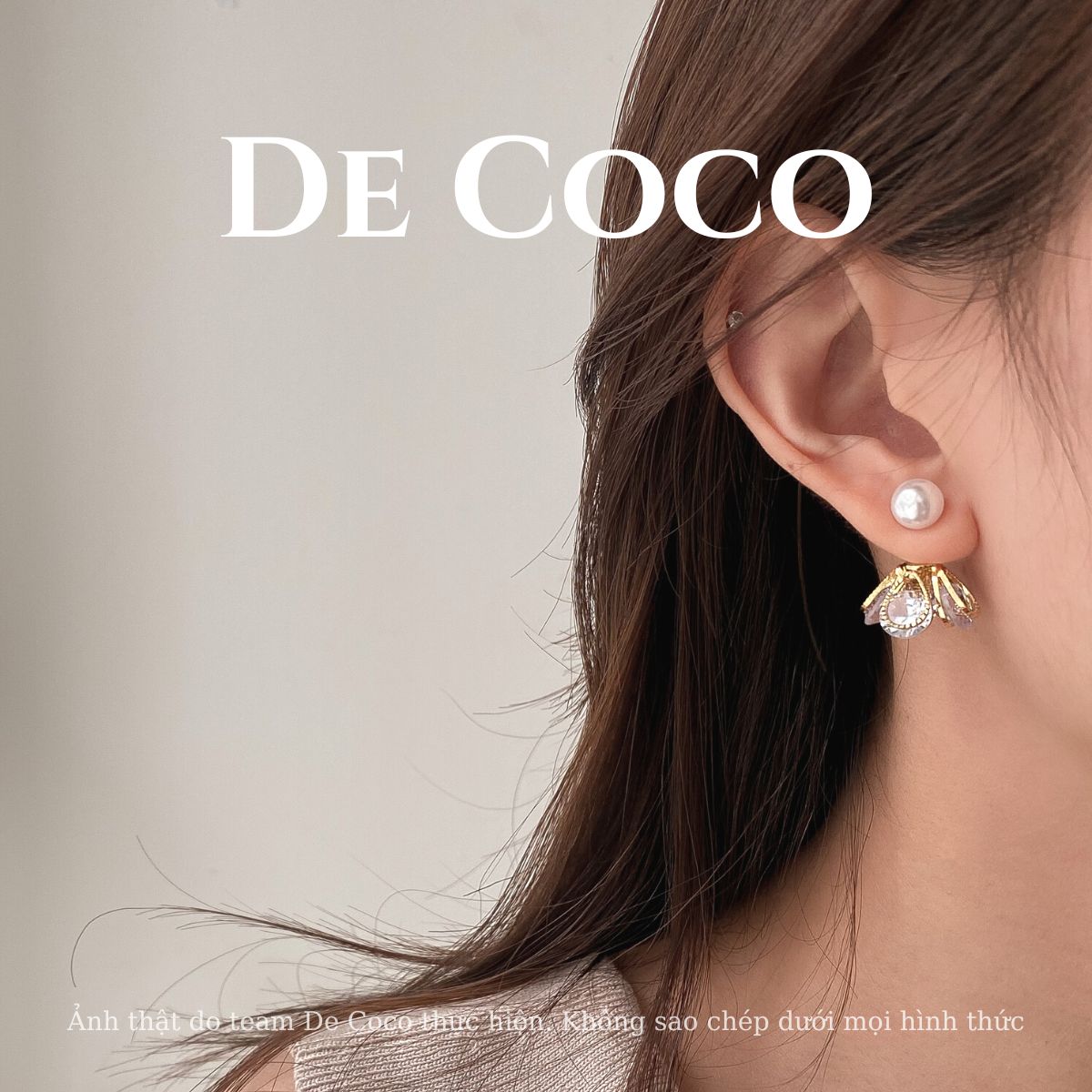 Khuyên tai cánh đá chốt hạt trai De Coco