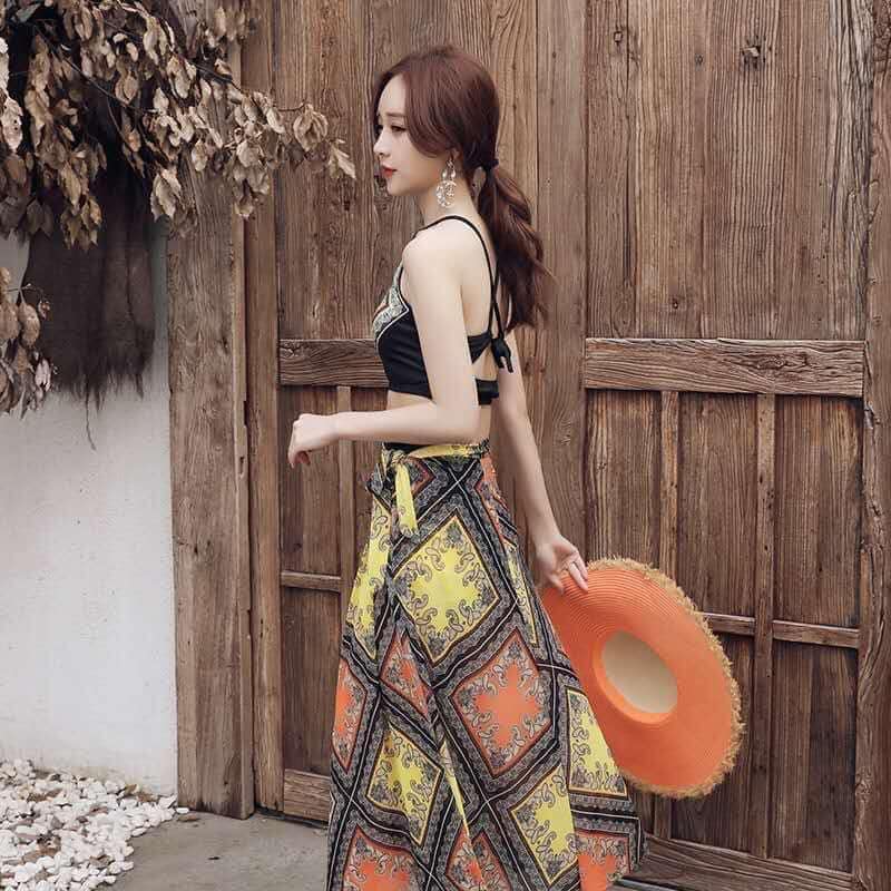 Bộ đồ bơi bikini áo tắm thổ cẩm kèm khăn đi biển