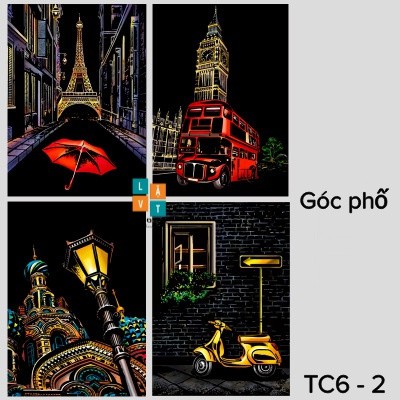 [HCM][MUA 1 TẶNG 3] Bộ Tranh Cạo 4 khổ A4 City Land Tự làm tranh theo tường phong cách Hàn Quốc - Thành Phố Không Ngủ