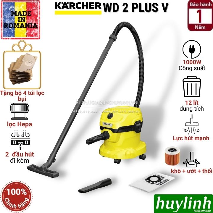Máy hút bụi khô và ướt karcher wd2 plus v - 12 lít - tặng bộ 4 túi lọc bụi