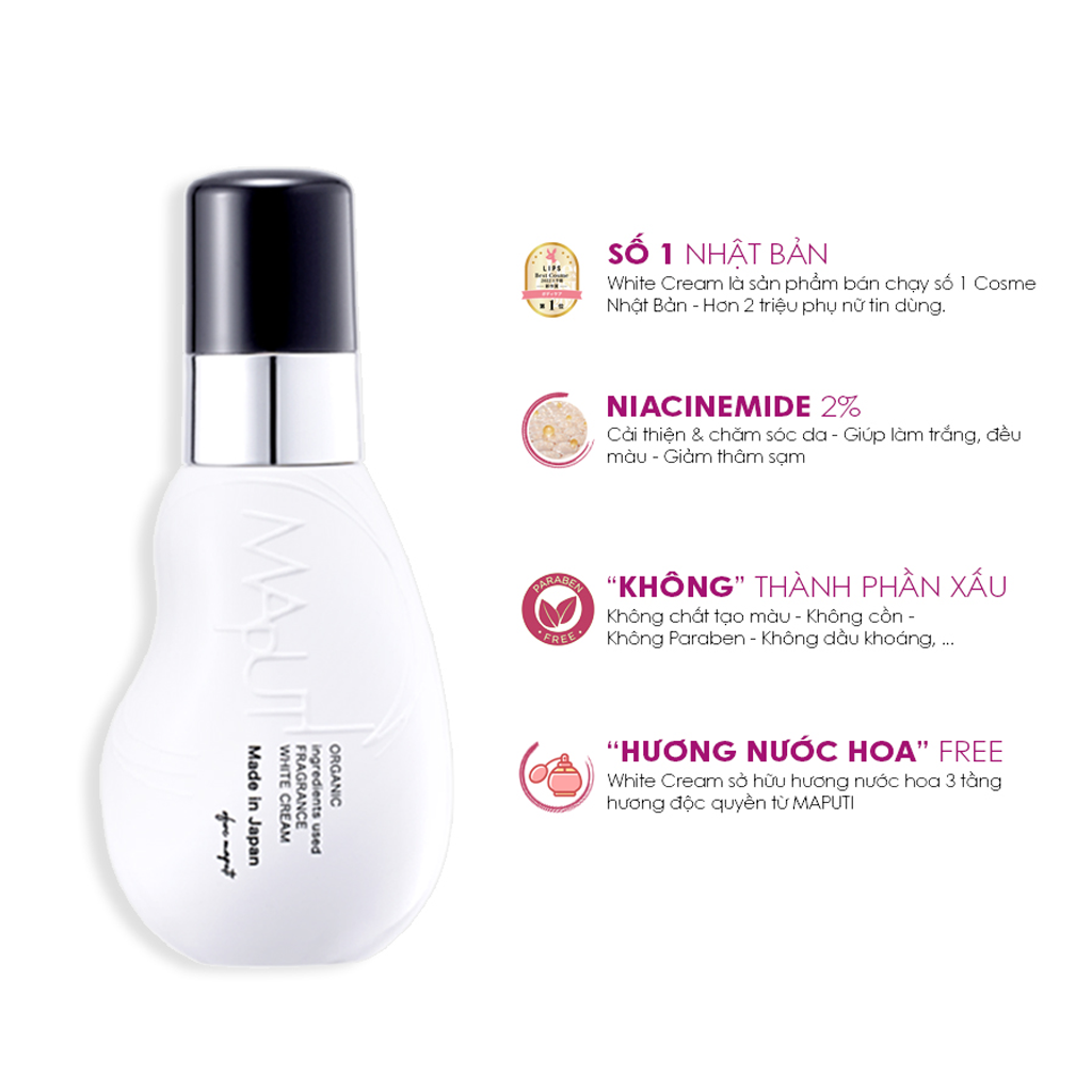 Kem dưỡng mờ thâm hữu cơ Maputi White Cream 100ml