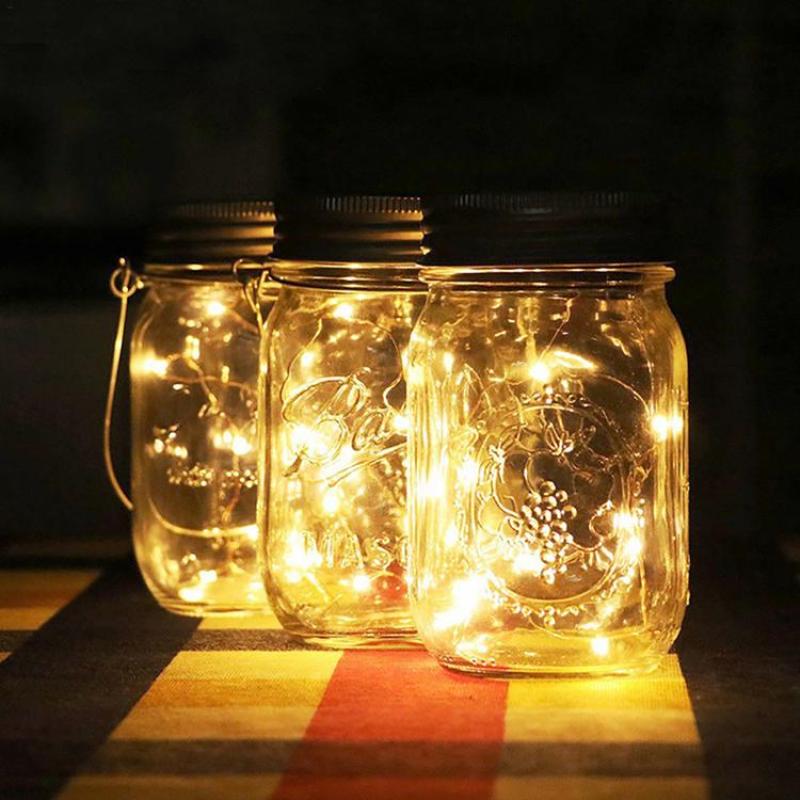 Viugreum Solar Light LED Waterproof Intelligent Control Mason Jar Hanging Lantern Party Wall Table Decorative Lamp