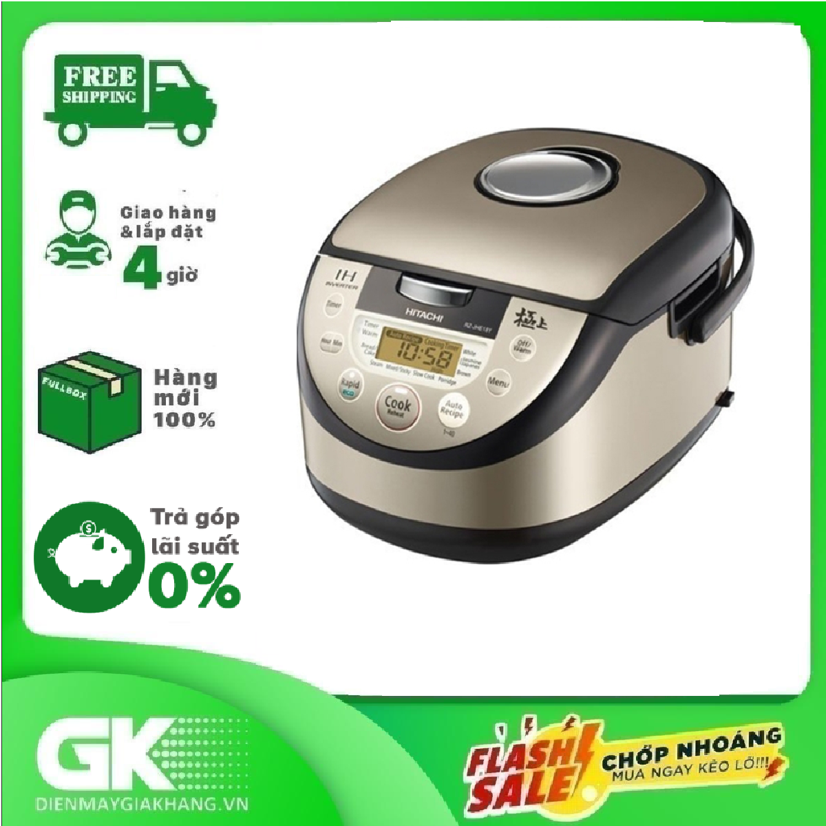 [Trả góp 0%]Nồi cơm điện cao tần Hitachi 1.8 lít RZ-JHE18Y(N)