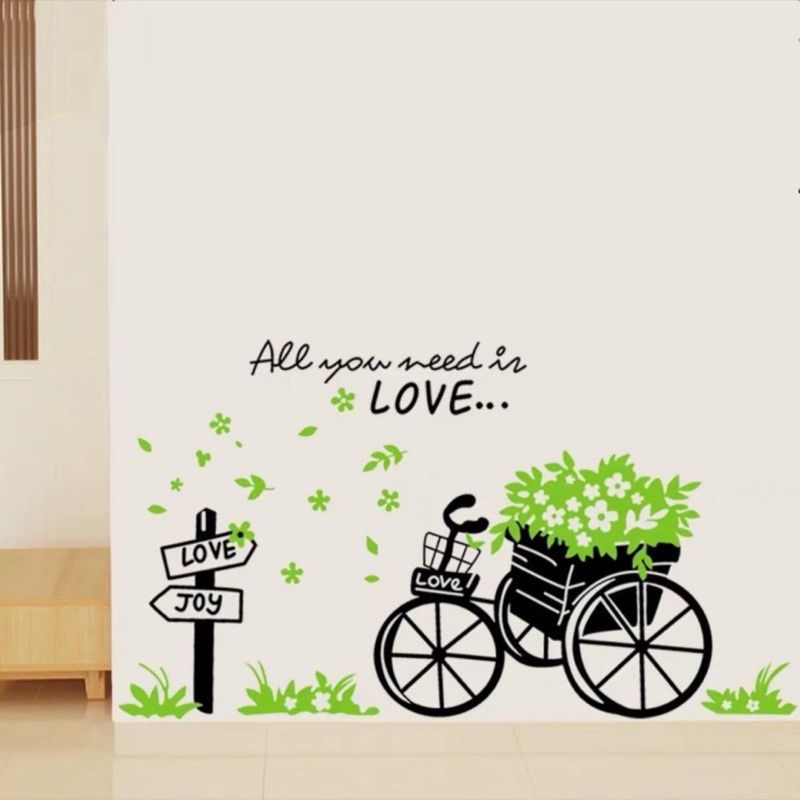 Decal dán tường khung ảnh cành cây và xe đạp