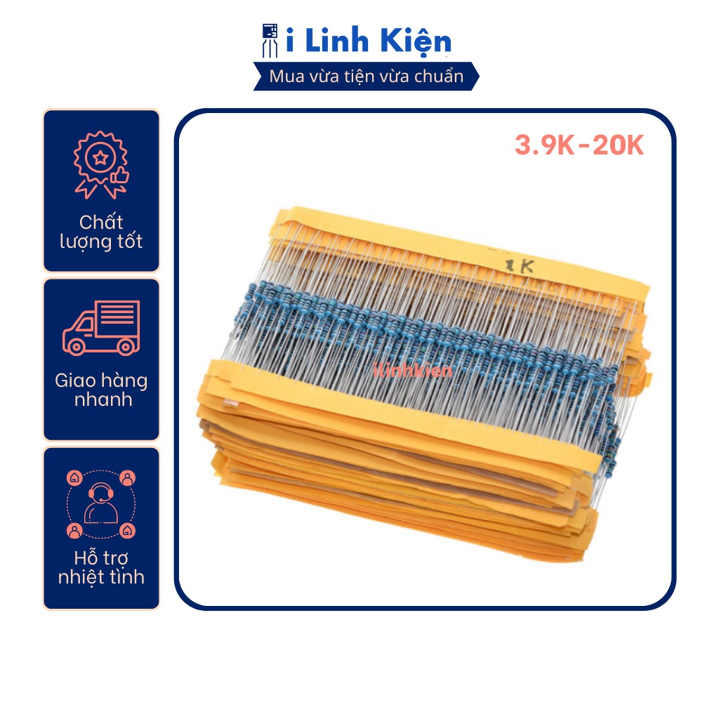Điện trở vạch 1/4w 3.9k - 20k 1% chân đồng túi 50 con.