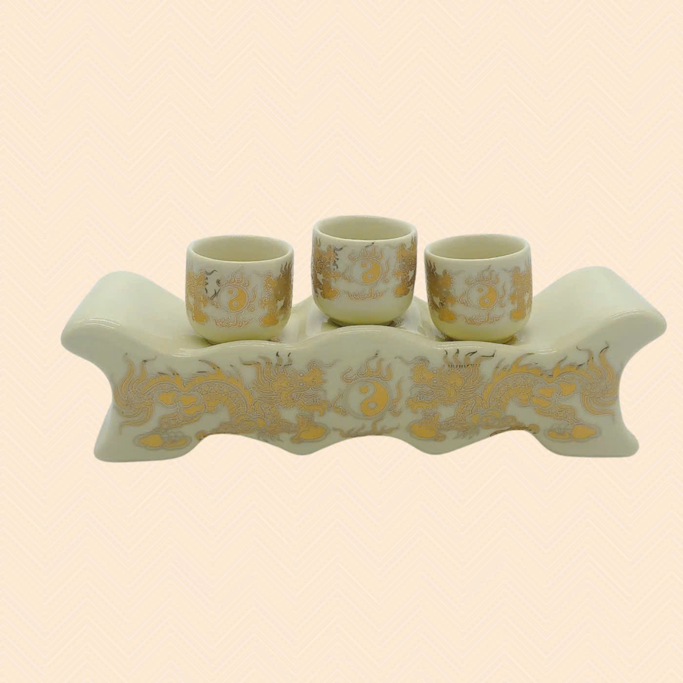 Golden Enamel Worship Cup Set - Bat Trang Porcelain Market 24cm - 29cm Long