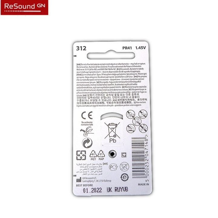 Pin máy trợ thính ReSound A312 PR41