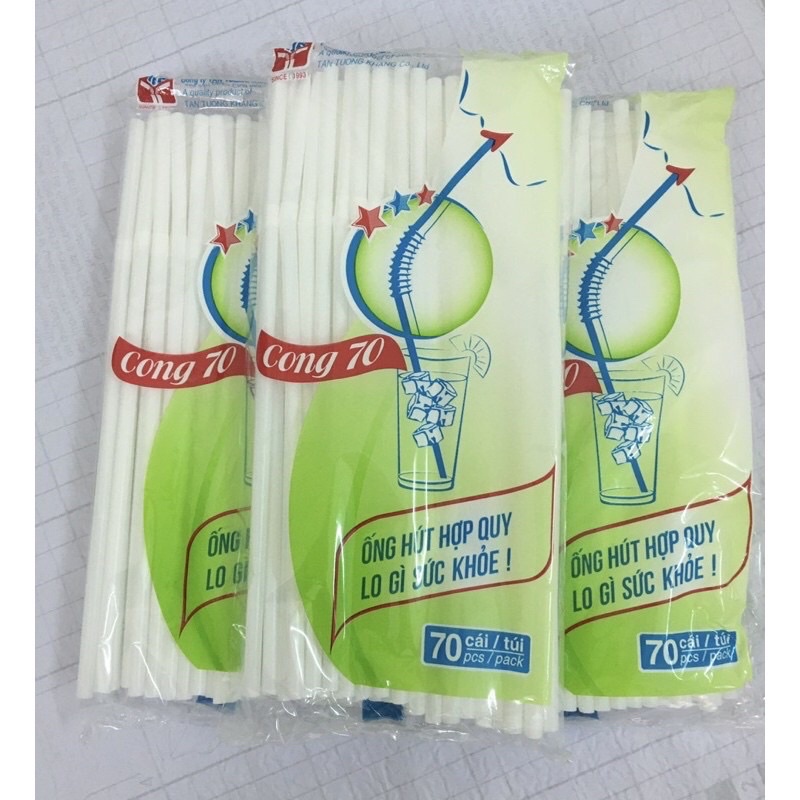 Ống hút gập nhựa trắng cao cấp (70 ống/gói)