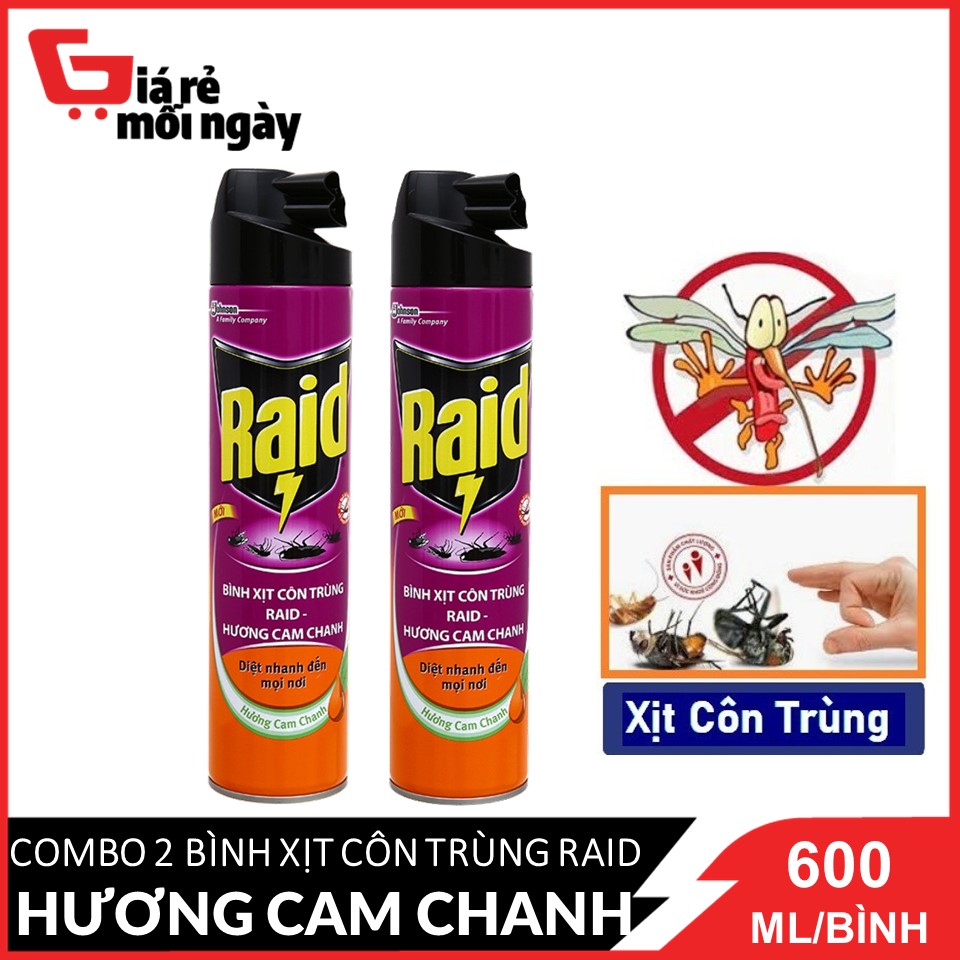Combo 2 Bình xịt côn trùng Raid Hương Cam & Chanh 600MLX2