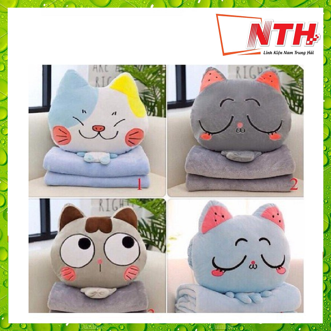 Bộ chăn gối ngủ văn phòng hình mèo 3 trong 1