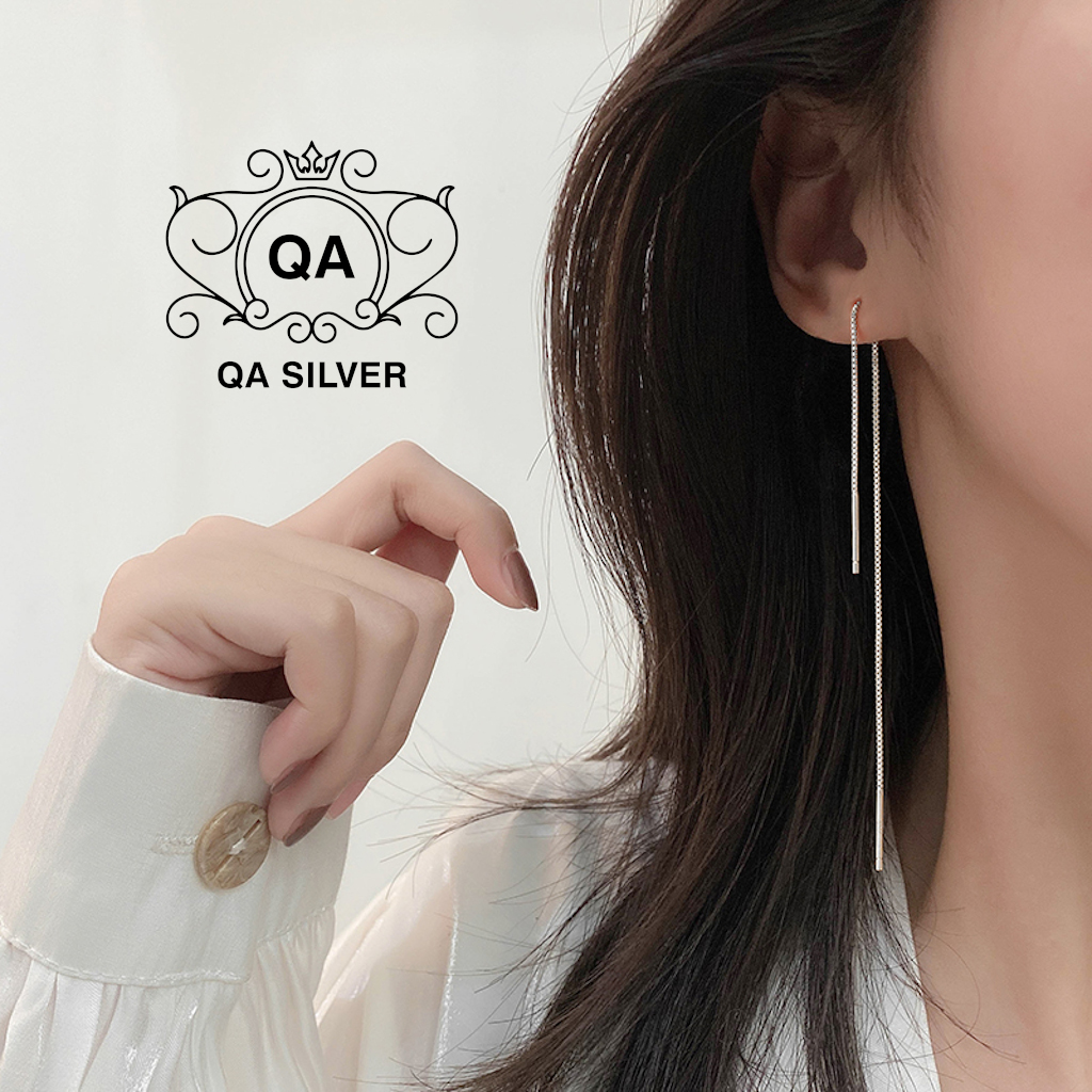 Khuyên tai bạc 925 dài sợi mảnh lụa bông nữ tua tối giản S925 CHAIN QA SILVER Earrings EA190815
