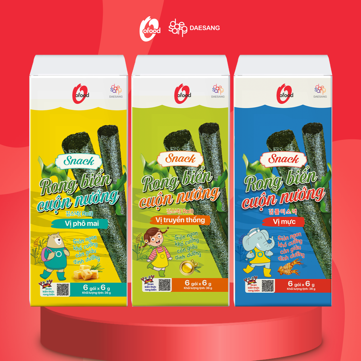 Hộp 6 gói snack rong cuộn nướng giòn…