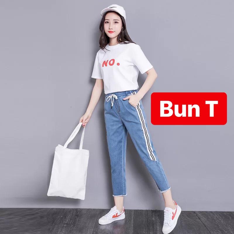 QUẦN BAGGY JEAN NỮ CHẤT BÒ XANH LƯNG THUN CẠP CHUN SỌC LỠ LƯNG CAO NÂNG MÔNG HÀN QUỐC T&T-259 - TRANG BUN FASHION