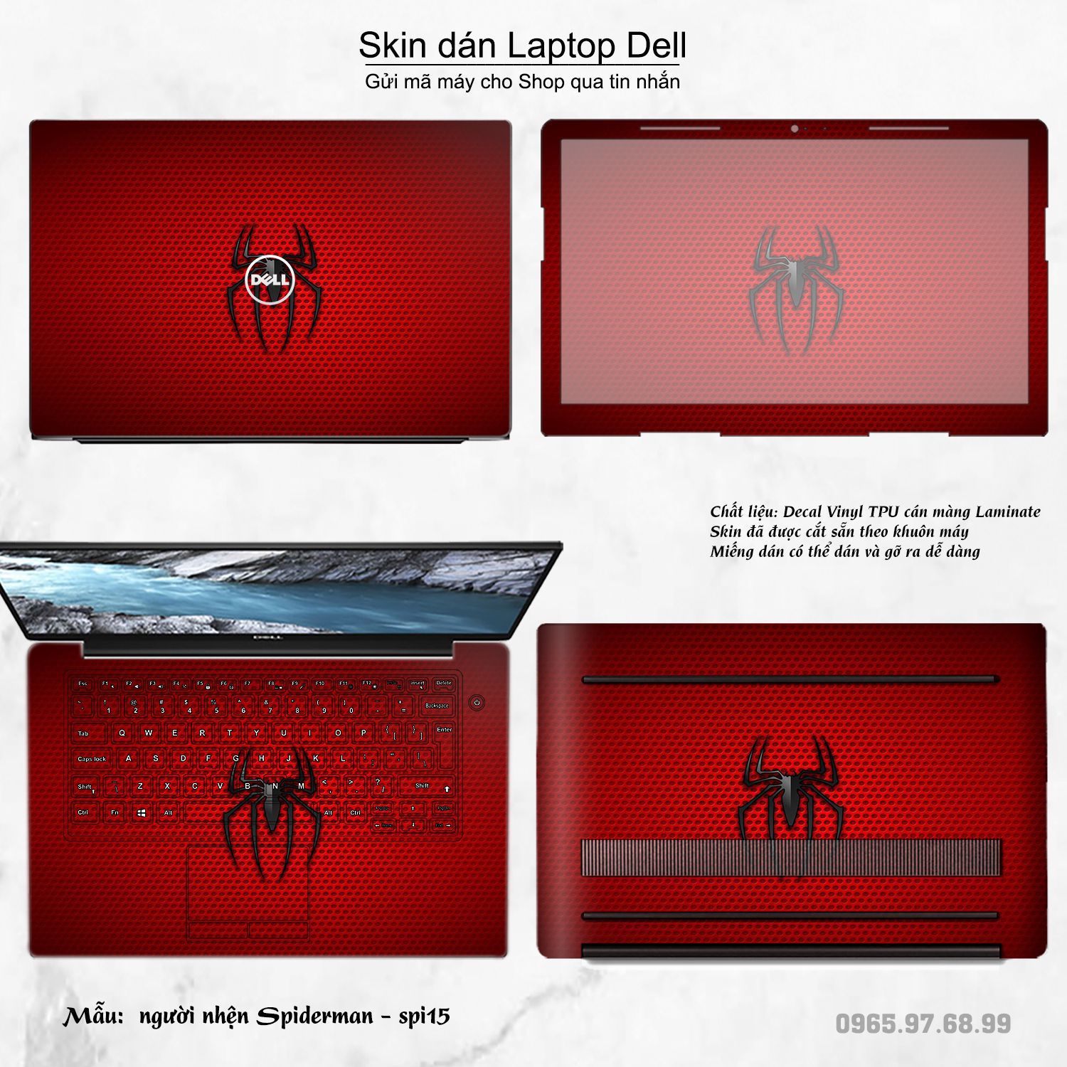 Decal Skin dán Laptop Dell mẫu người nhện Spiderman (inbox mã máy cho shop)