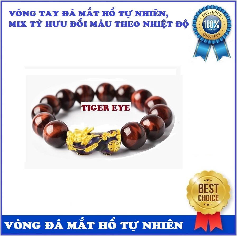 [HCM]Vòng tay đá mắt hổ tự nhiên nâu đỏ cao cấp mix tỳ hưu đổi màu theo nhiệt độ cơ thể size 14 ly 12 ly vòng phong thủy tốt cho sức khỏe mang lại may mắn tài lộc