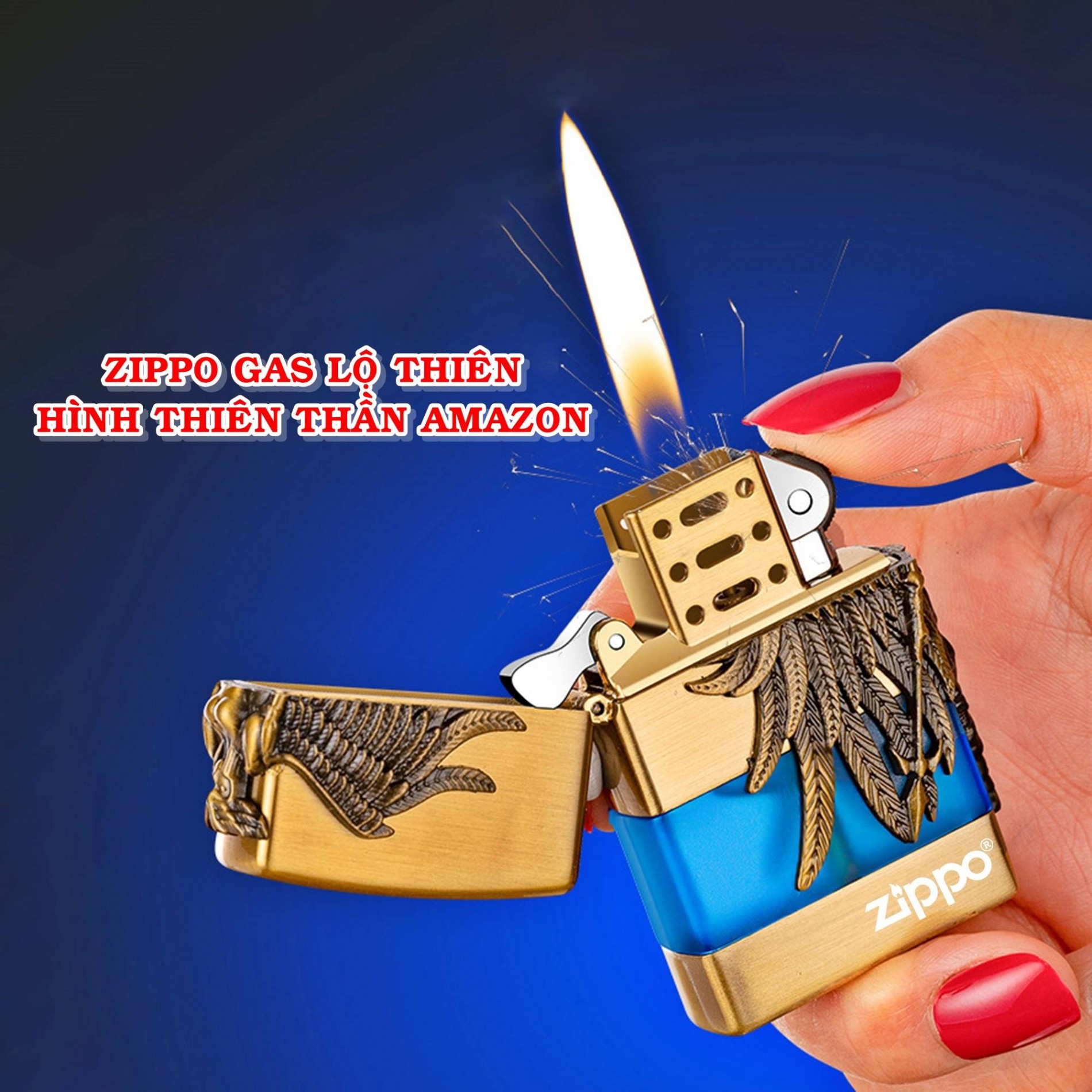 BẬT LỬA ZIPPO GAS LỘ THIÊN HÌNH THIÊN THẦN RỪNG AMAZON