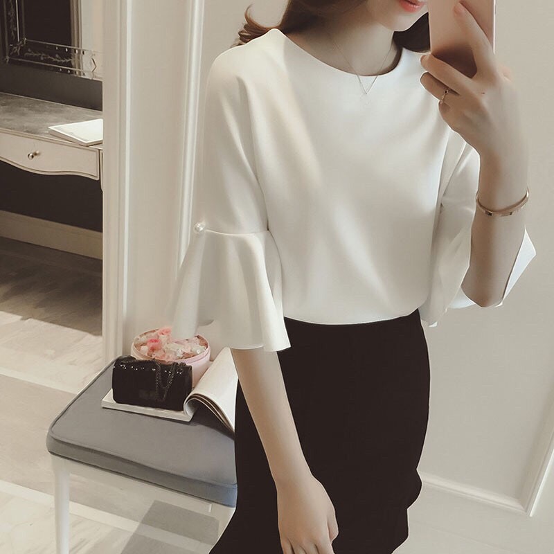 [HCM]Áo Kiểu Nữ Tay  Loe 3 Màu Dễ Thương
