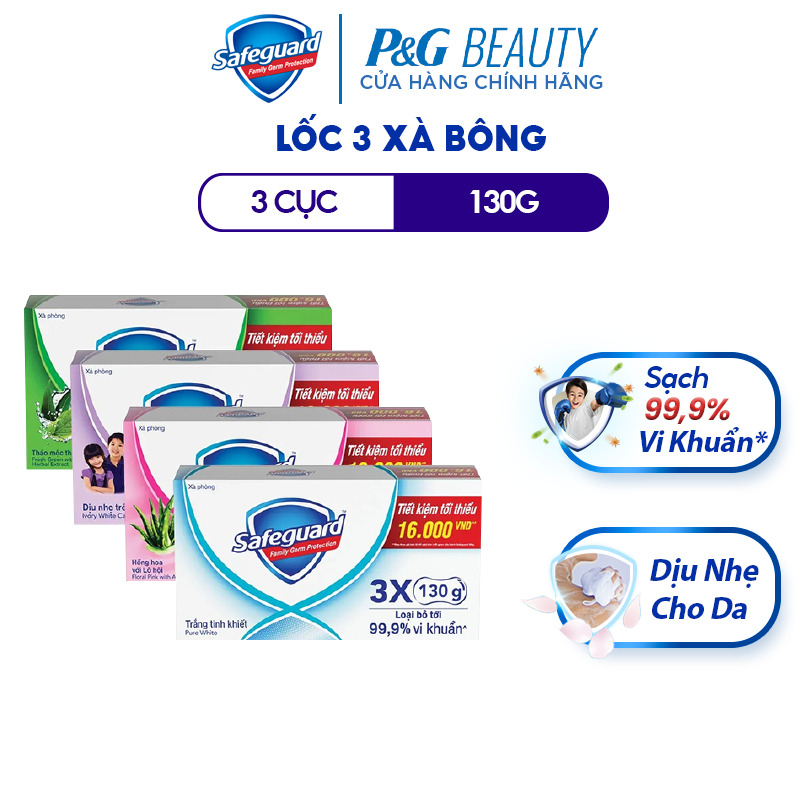 Combo 3 xà bông cục safeguard sạch 99,9% vi khuẩn & dịu nhẹ cho da 130g/125g