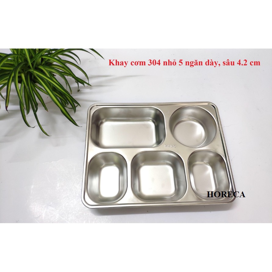Khay cơm inox 304 loại 5 ngăn sâu loại dày đựng thức ăn, khay cơm phần