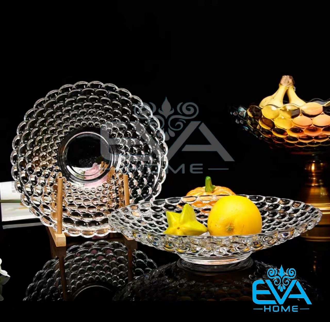 [HCM]Đĩa Thuỷ Tinh Lớn Đựng Hoa Quả Pha Lê Chấm Bi Nổi Phong Cách Châu Âu Sang Trọng / Dĩa Bi Lớn DSGD18-1B M3172