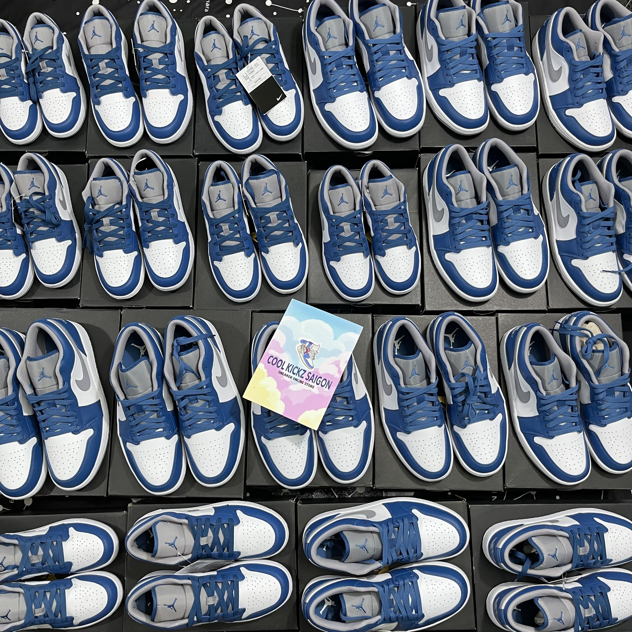 [CHÍNH HÃNG] Jordan 1 Low True Blue Cement Grey New Full Box Full Tag (553558-412) (553560-412)