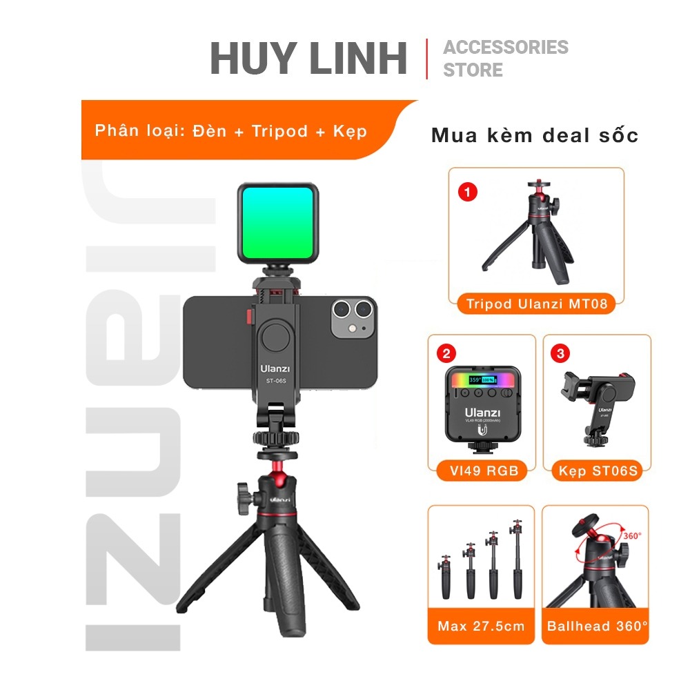 Tripod Mini Ulanzi MT-08 Extension - Chân máy mini cầm tay cho máy ảnh, điện thoại với đầu bi linh hoạt 1/4