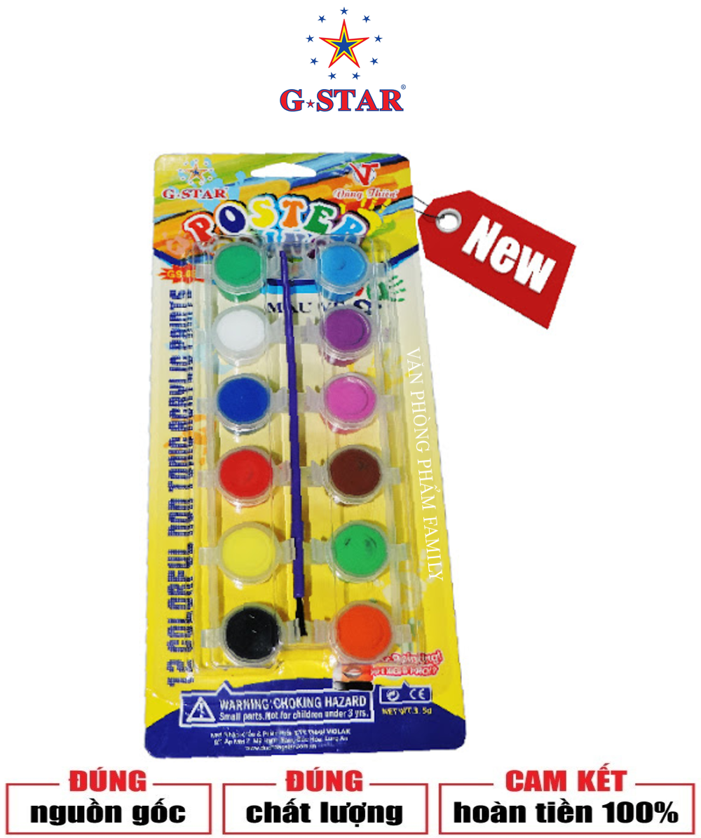 Màu vẽ nước G-STAR 12 màu lọ 3.5gr Màu vẽ có độ sánh và mịn vừa đủ